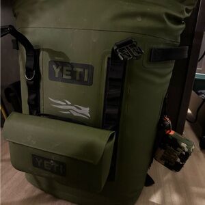 Yeti Olive Green Roll-Top Waterproof Backpack with Front Pocket